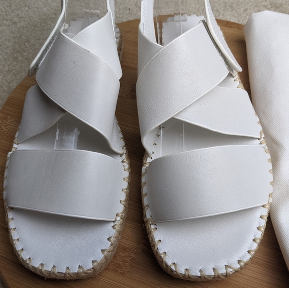 VINCE Tenison Espadrille Sandal White Leather Flat Low Platform Jute - Picture 15 of 16